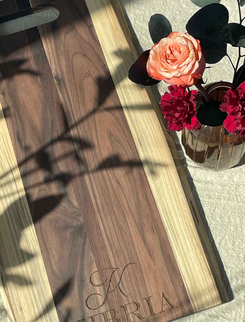 Personalized Live Edge Walnut Single Handle Charcuterie Board - 24" x 12"