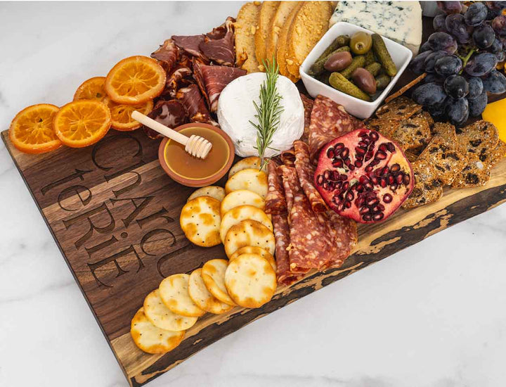 Personalized Live Edge Walnut Single Handle Charcuterie Board - 24" x 12"