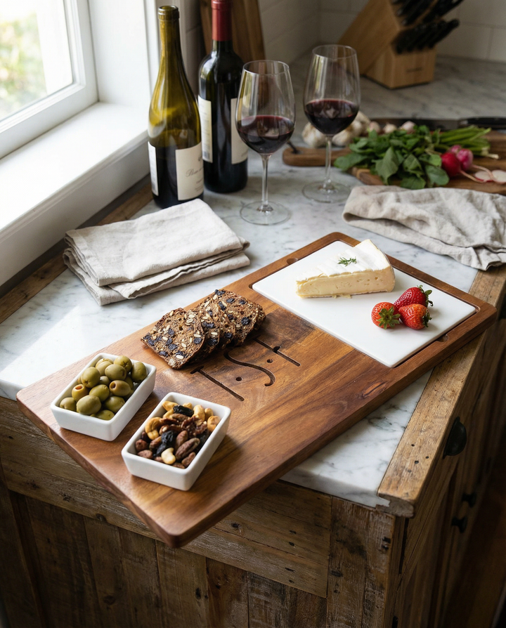 Acacia Fête Set Tray | Mr. & Mrs. | 18" x 9.5"