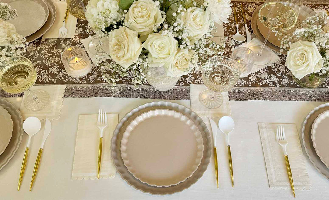Royal Peacock Table Setting - Brown & Cream