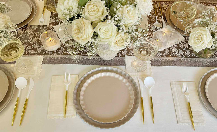 Royal Peacock Table Setting - Brown & Cream