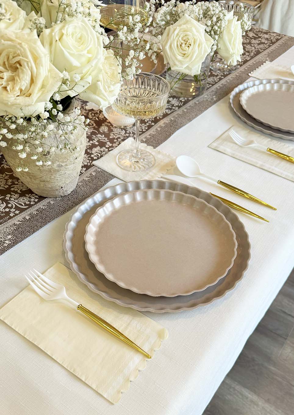 Royal Peacock Table Setting - Brown & Cream
