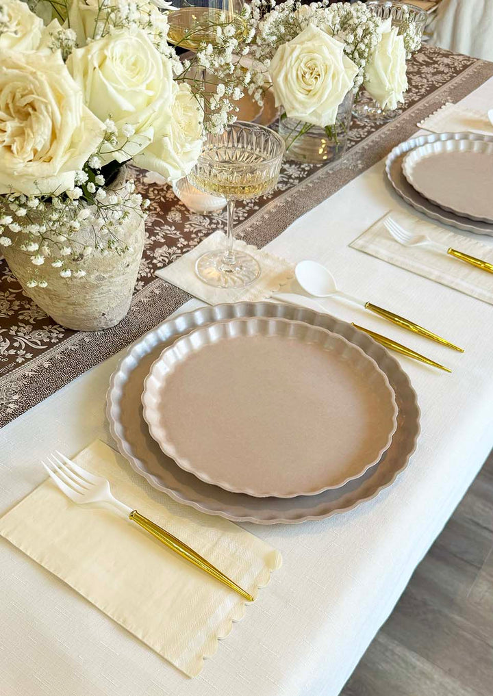 Royal Peacock Table Setting - Brown & Cream