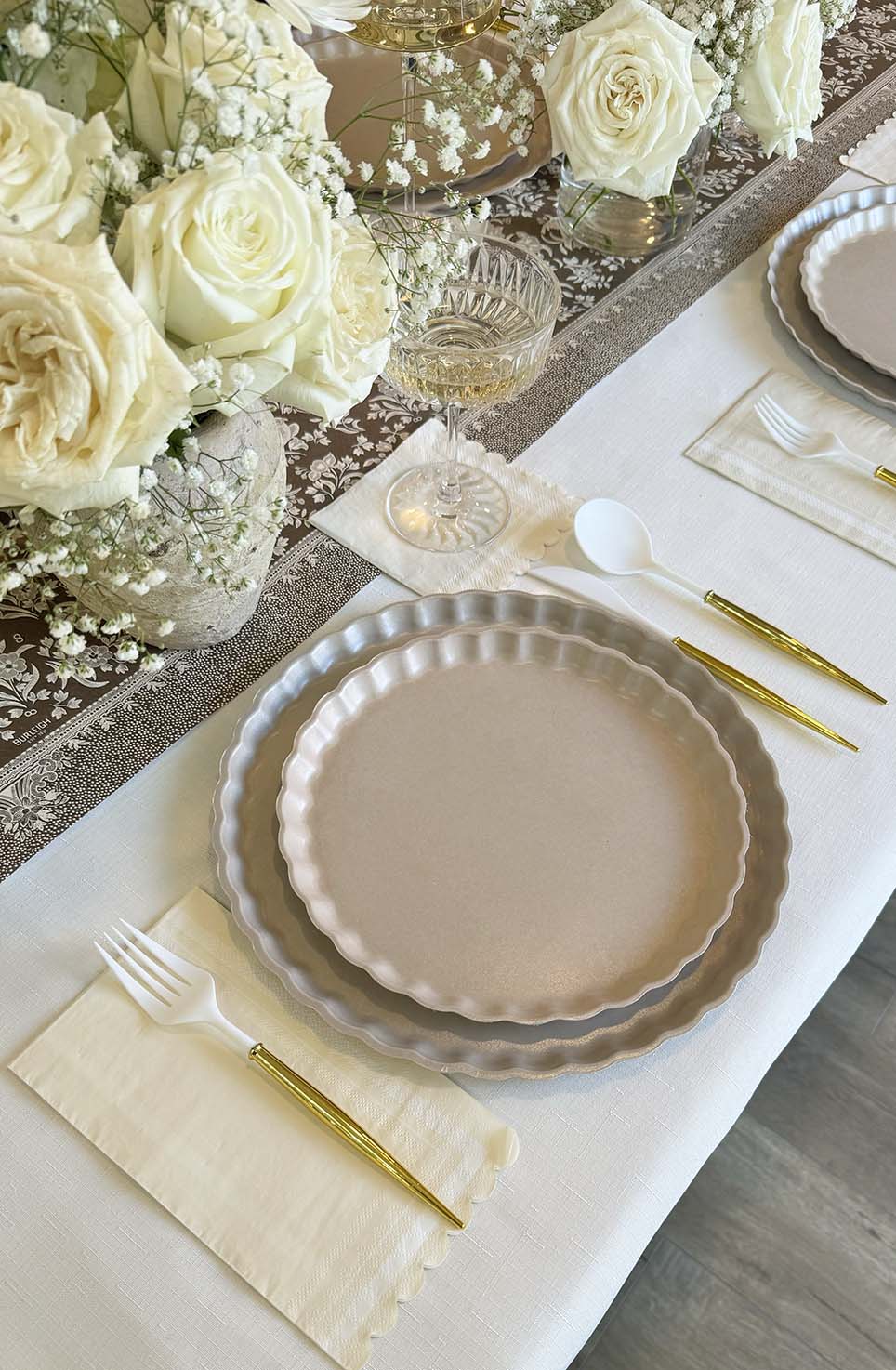 Royal Peacock Table Setting - Brown & Cream