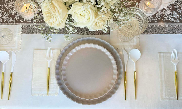 Royal Peacock Table Setting - Brown & Cream