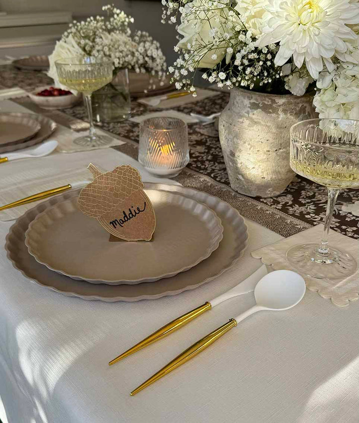 Royal Peacock Table Setting - Brown & Cream