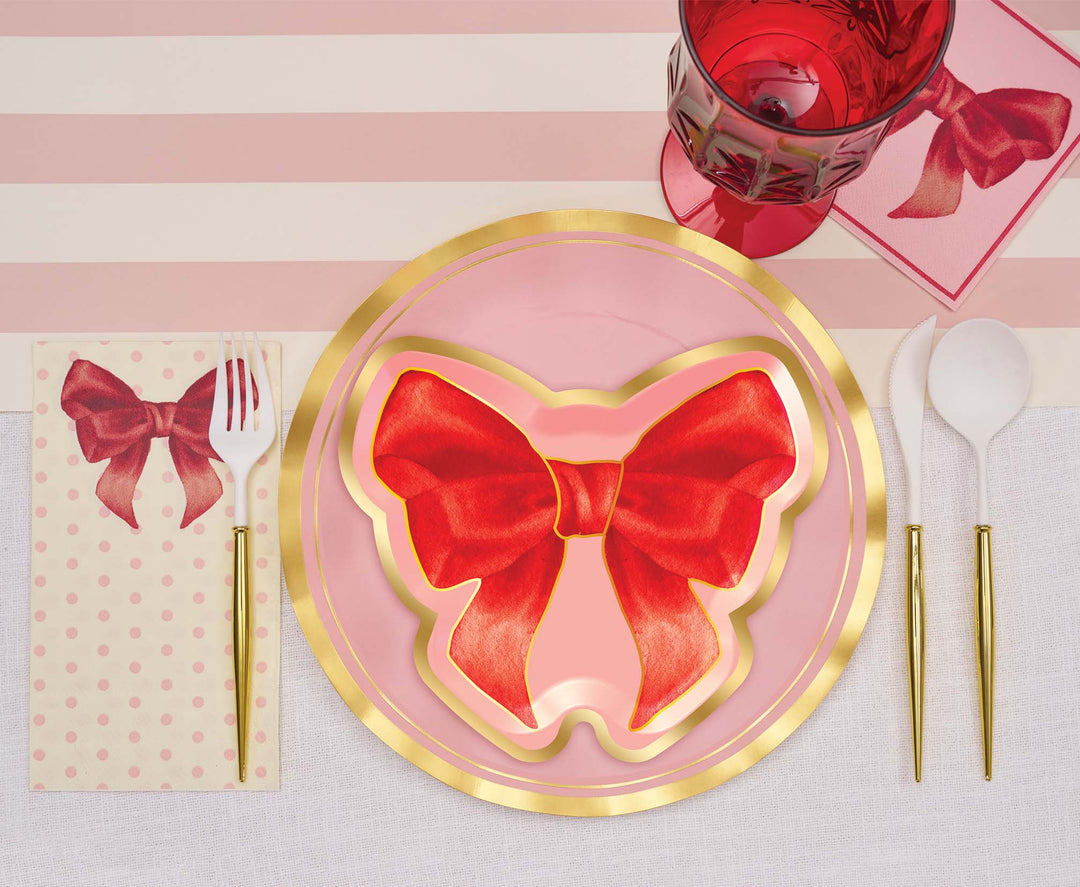 Pink Bows Assorted Die Cut Salad Plates/8pk