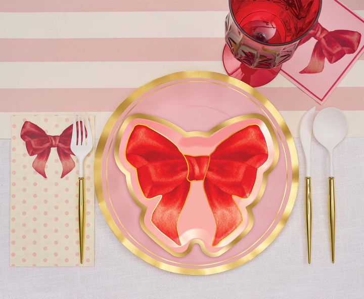 Pink Bows Assorted Die Cut Salad Plates/8pk