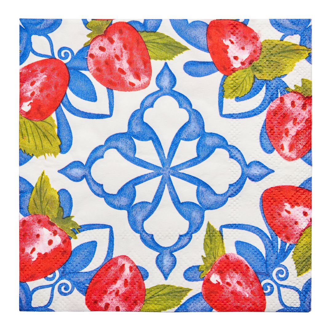 Cocktail Napkin Bleu Strawberries - 20pkg