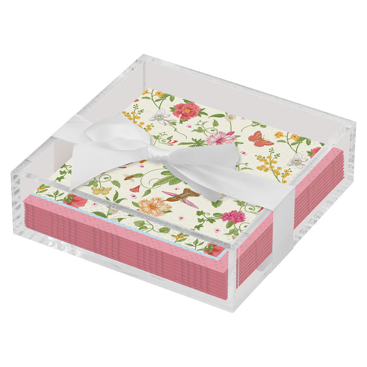 Floral Cocktail Napkin with Napkin Tray