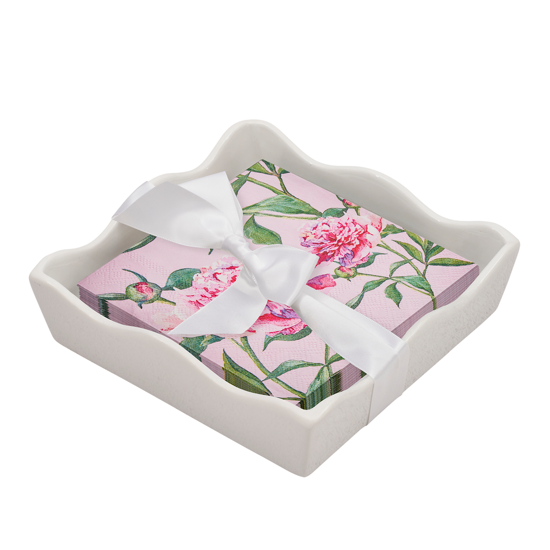 Floral Cocktail Napkin with Napkin Tray