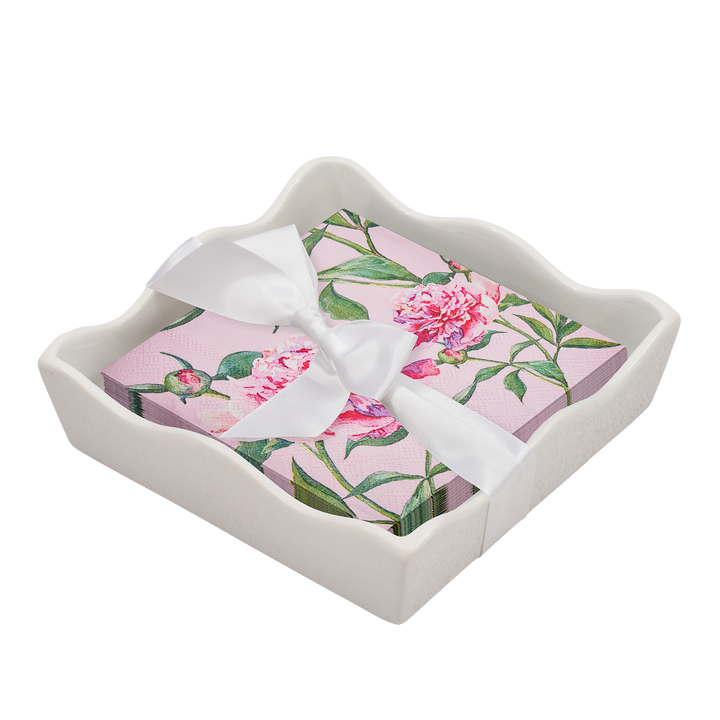 Floral Cocktail Napkin with Napkin Tray