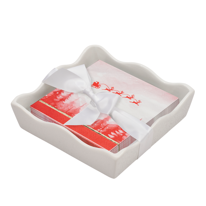 Christmas Cocktail Napkin with Napkin Tray
