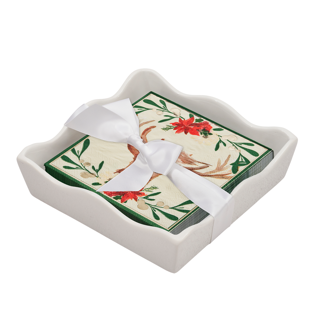 Christmas Cocktail Napkin with Napkin Tray