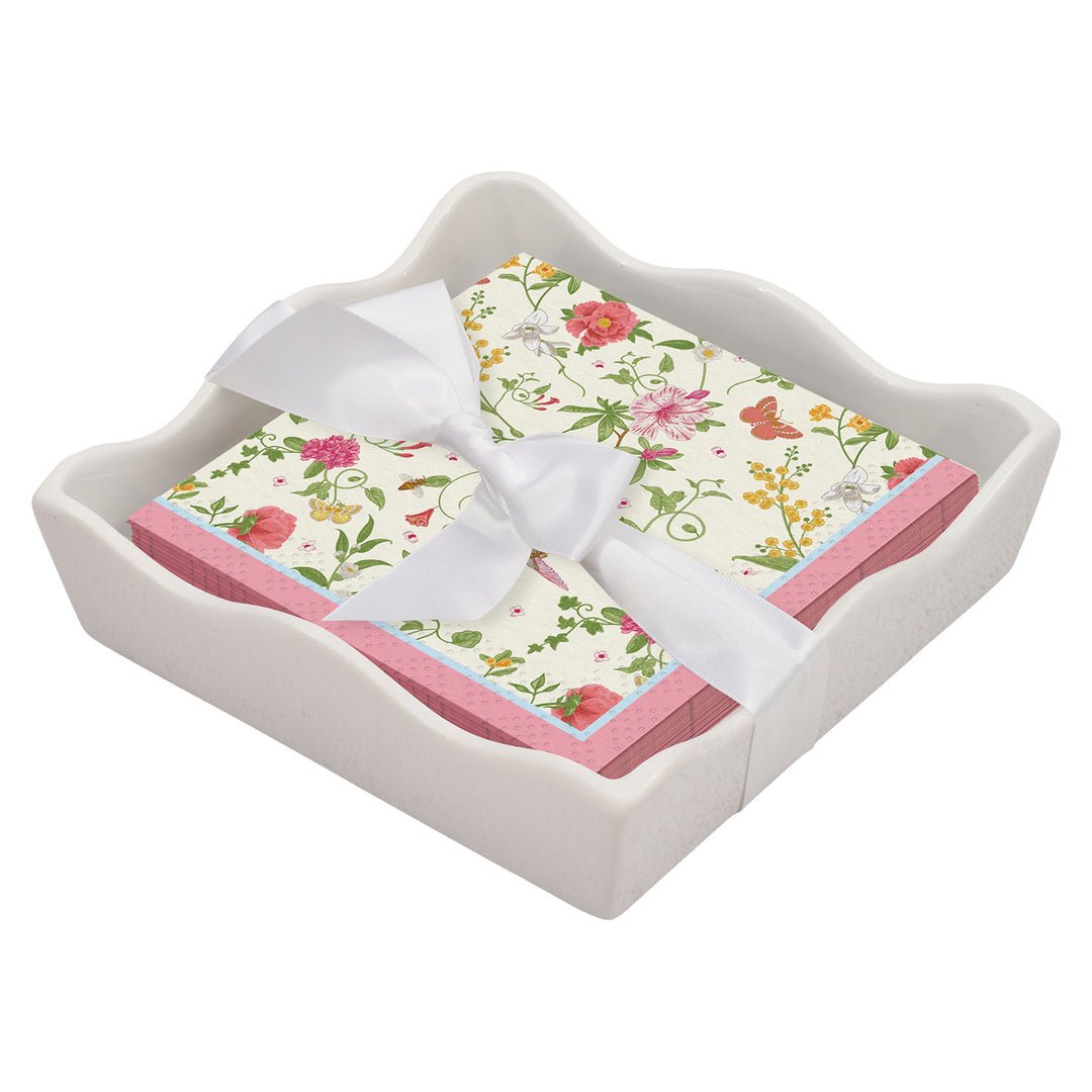 Floral Cocktail Napkin with Napkin Tray