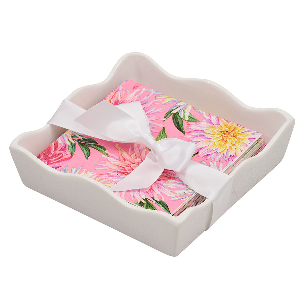 Floral Cocktail Napkin with Napkin Tray