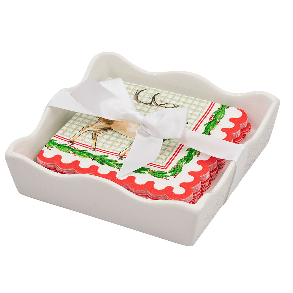 Christmas Cocktail Napkin with Napkin Tray