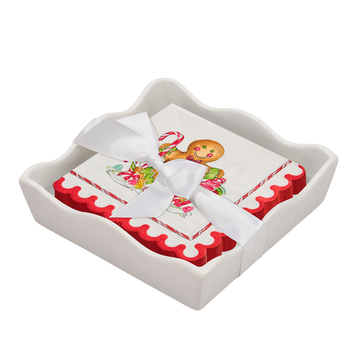 Christmas Cocktail Napkin with Napkin Tray