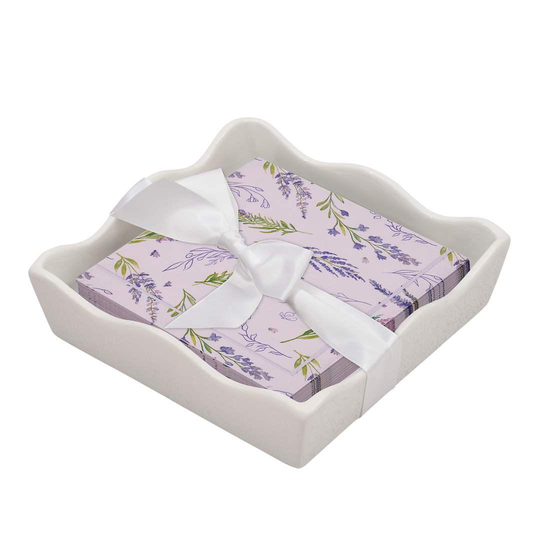 Floral Cocktail Napkin with Napkin Tray