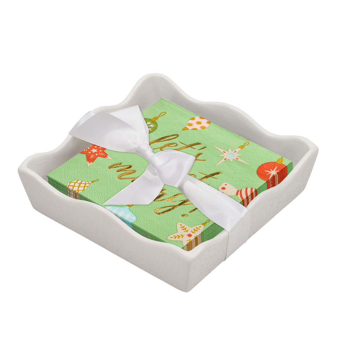 Christmas Cocktail Napkin with Napkin Tray