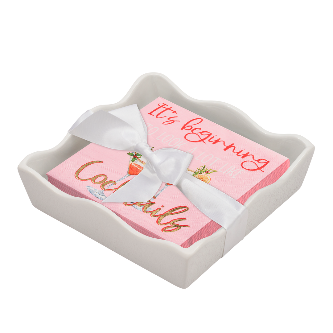 Christmas Cocktail Napkin with Napkin Tray