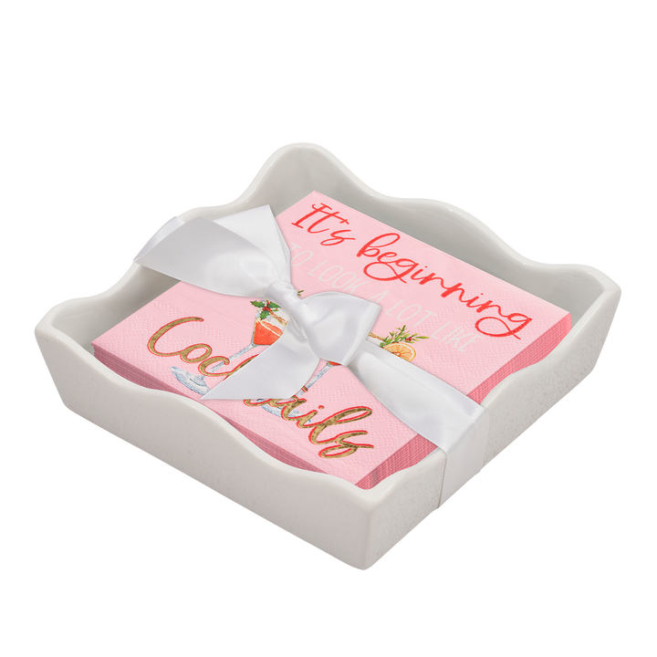 Christmas Cocktail Napkin with Napkin Tray