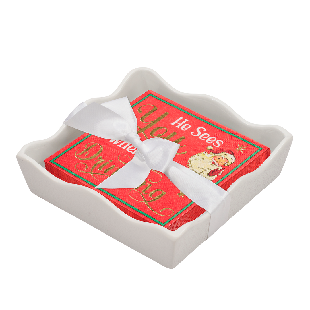 Christmas Cocktail Napkin with Napkin Tray