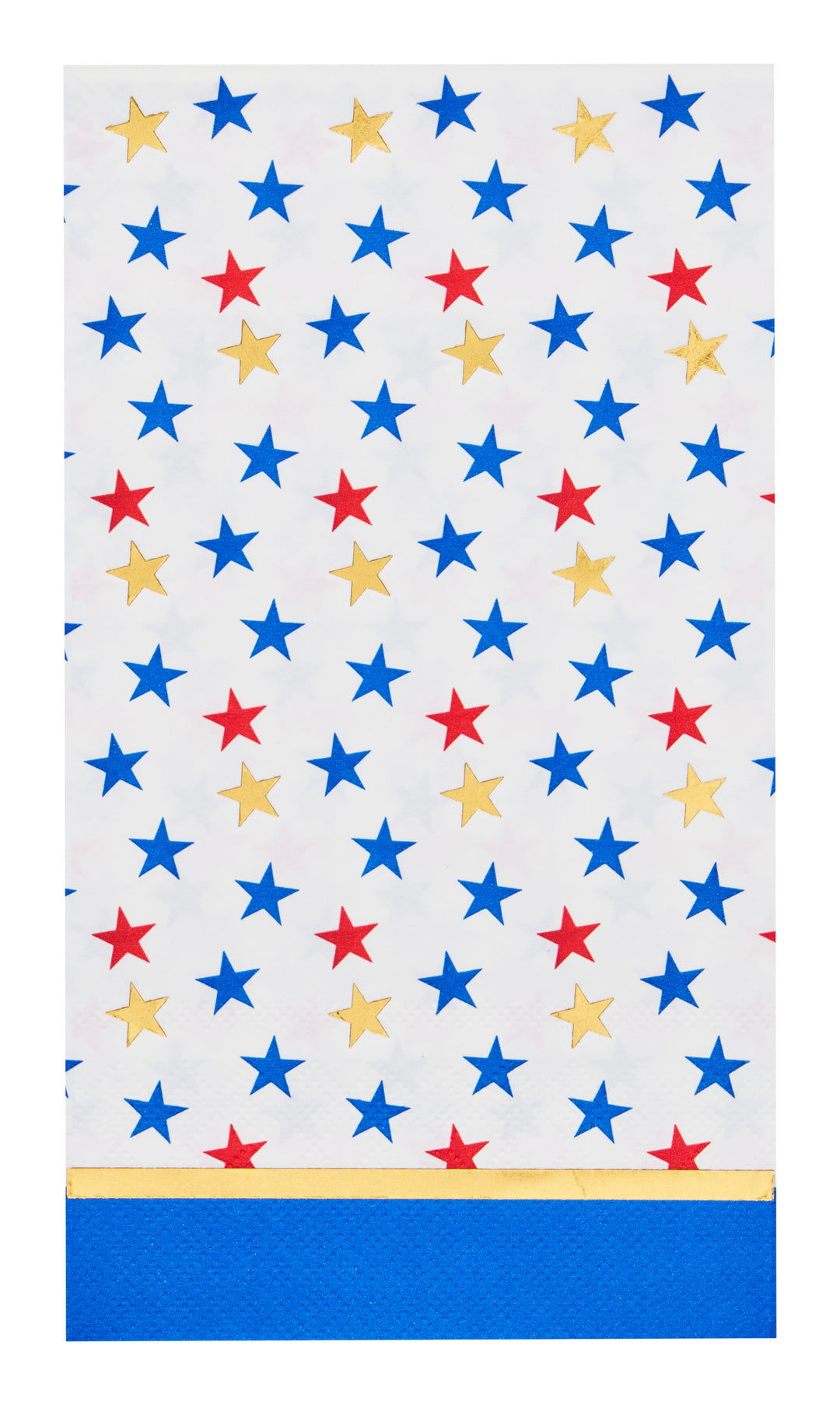 Sophistiplate's Party in the USA Guest Towels (20pk) feature a white background with red, blue, and gold stars plus festive blue and gold borders—ideal party napkins for patriotic events or USA-themed celebrations.