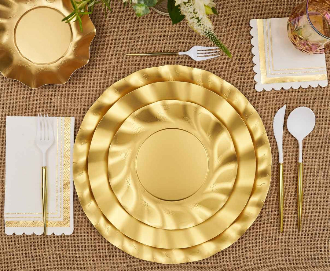 Satin Gold Wavy Paper Salad Plates/8pk