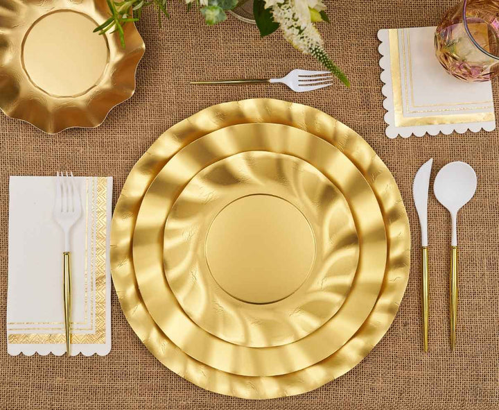 Satin Gold Wavy Paper Salad Plates/8pk
