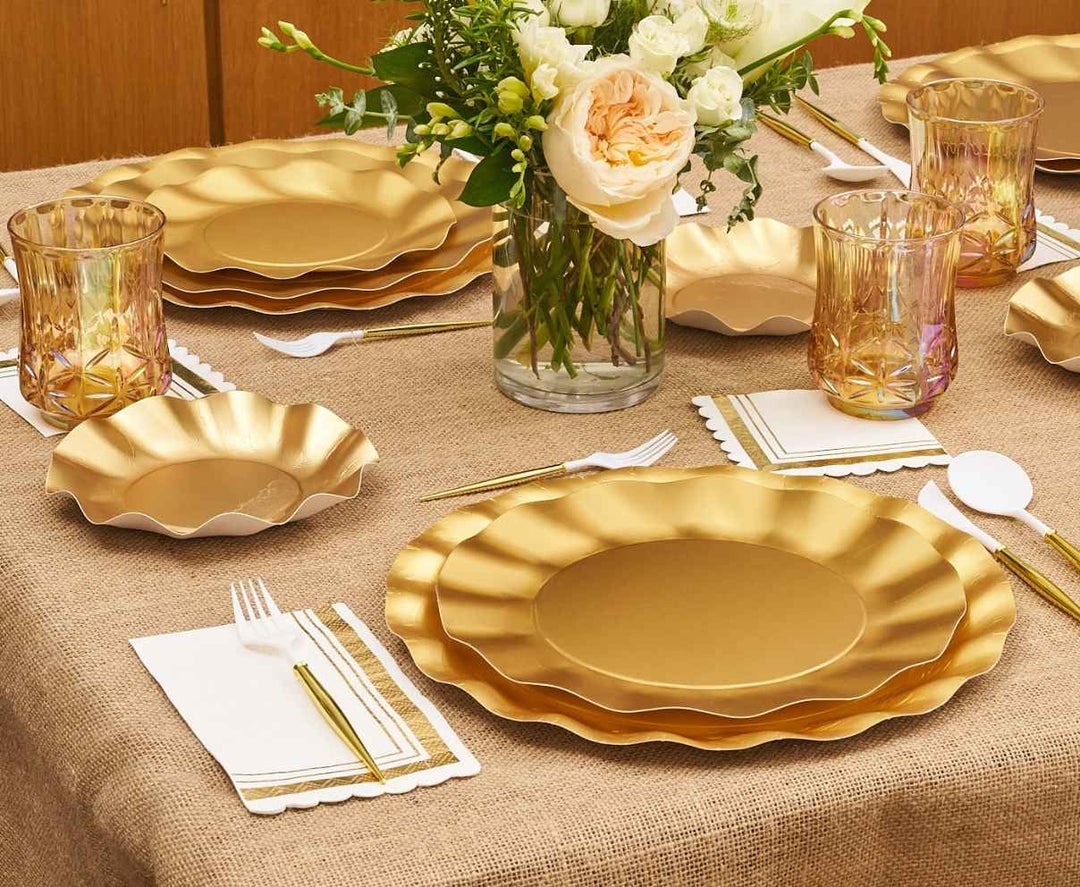 Satin Gold Wavy Paper Charger/8pk