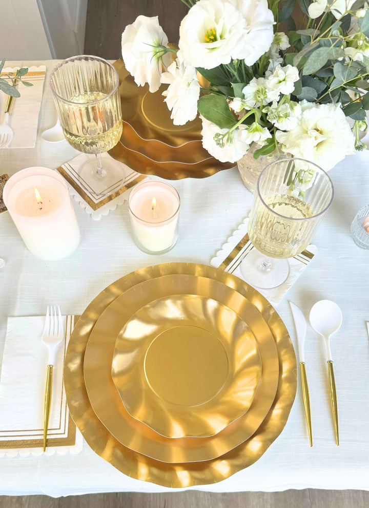 Satin Gold Wavy Paper Salad Plates/8pk