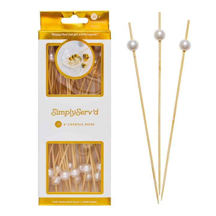 Pearl White 6 Inch Wood Party Pick/30pk - Gift Box