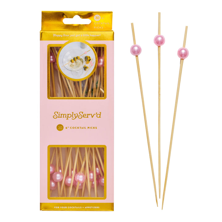 Pearl Pink 6 Inch Wood Party Pick/30pk - Gift Box