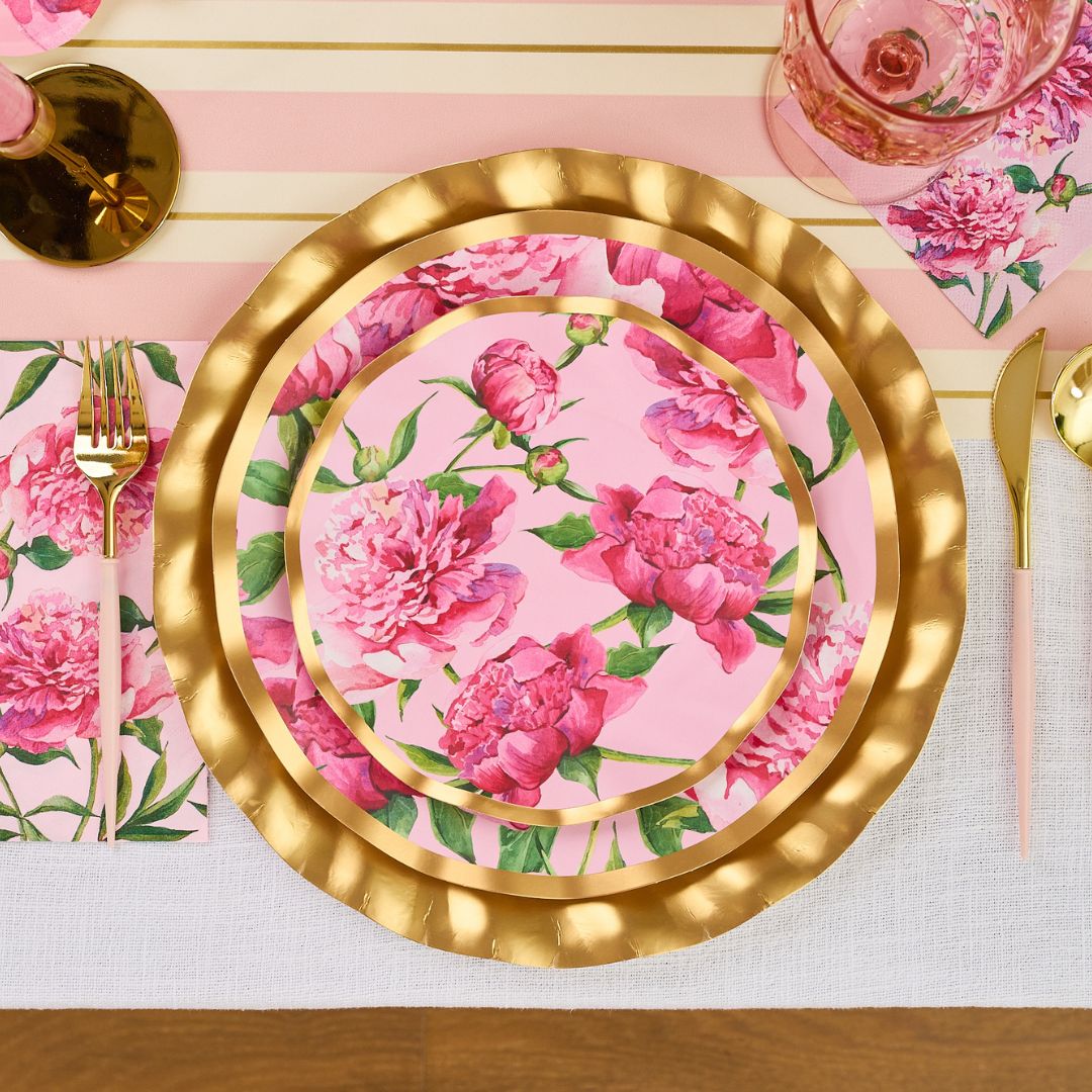 Wavy Salad Plate Pink Peonies - 8pkg – Sophistiplate LLC