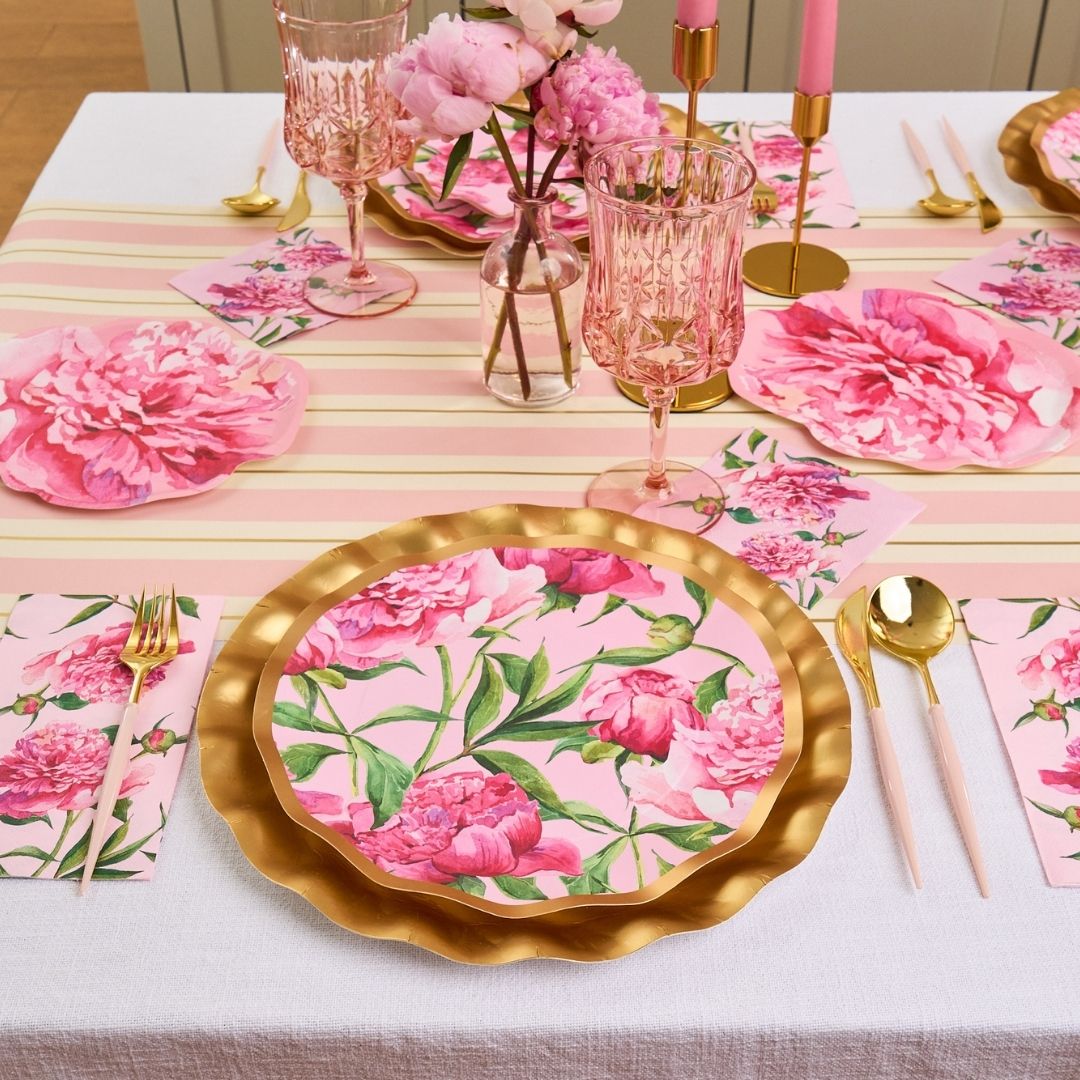 Pink Peonies Table Setting For 8 Guests