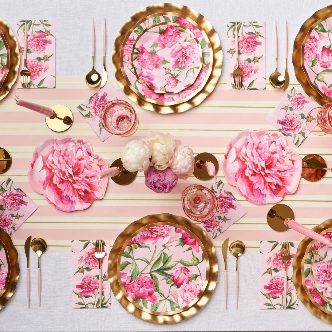 Pink Peonies Table Setting For 8 Guests