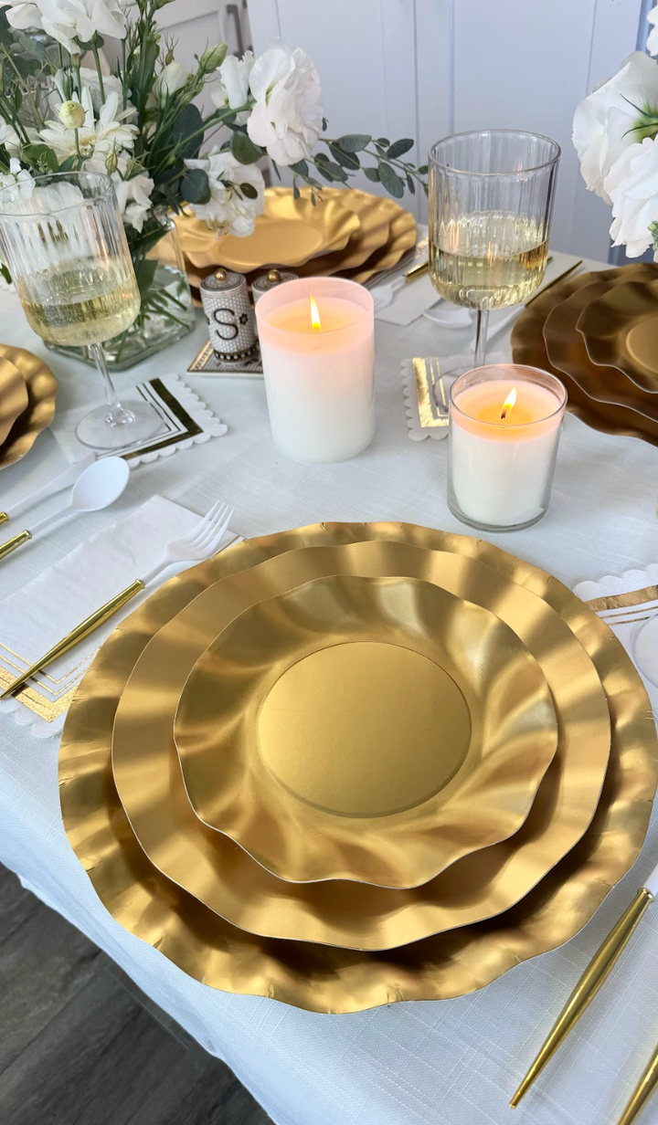 Satin Gold Wavy Paper Appetizer/Dessert Bowls/8pk