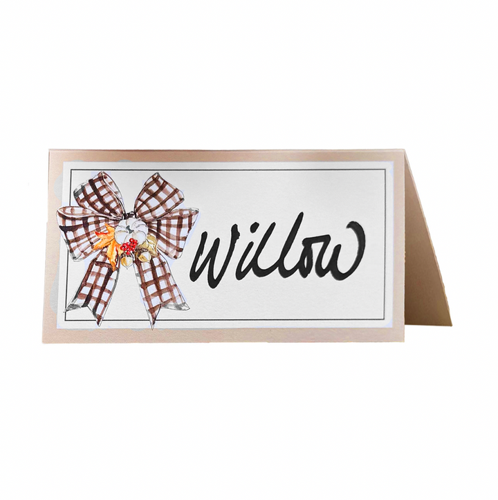 Turkey & Gourds Bow Place Card/10pk