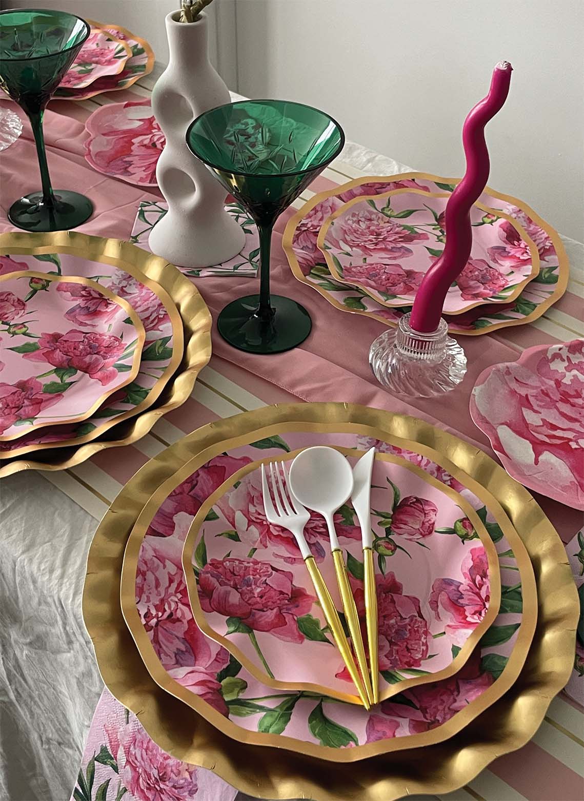 Wavy Dinner Plate Pink Peonies - 8pkg – Sophistiplate LLC
