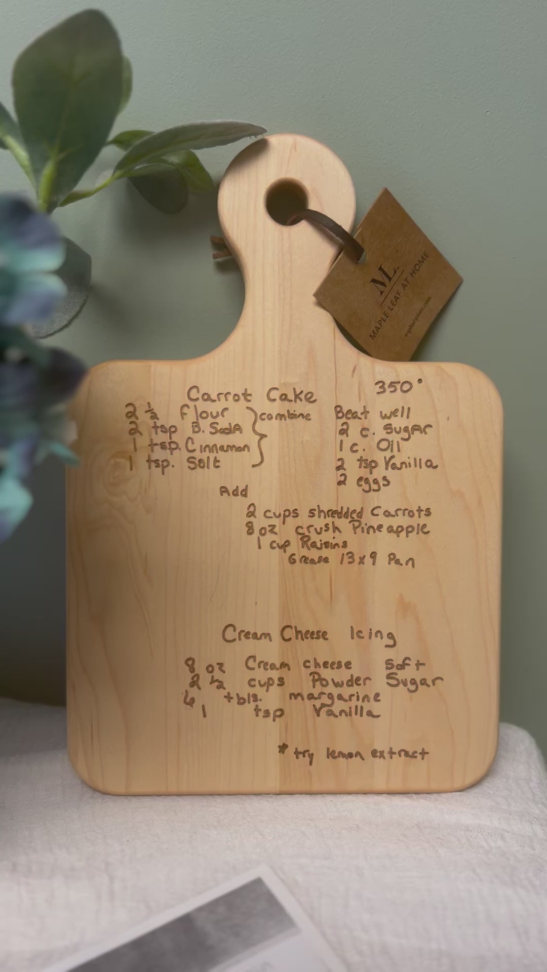 Engraved Recipe Maple Board | Personalized Recipe |  12 x 8