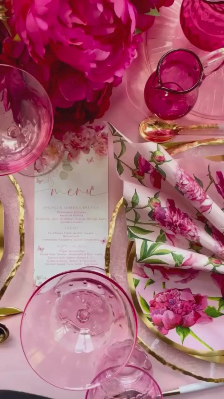 Wavy Salad Plate Pink Peonies - 8pkg