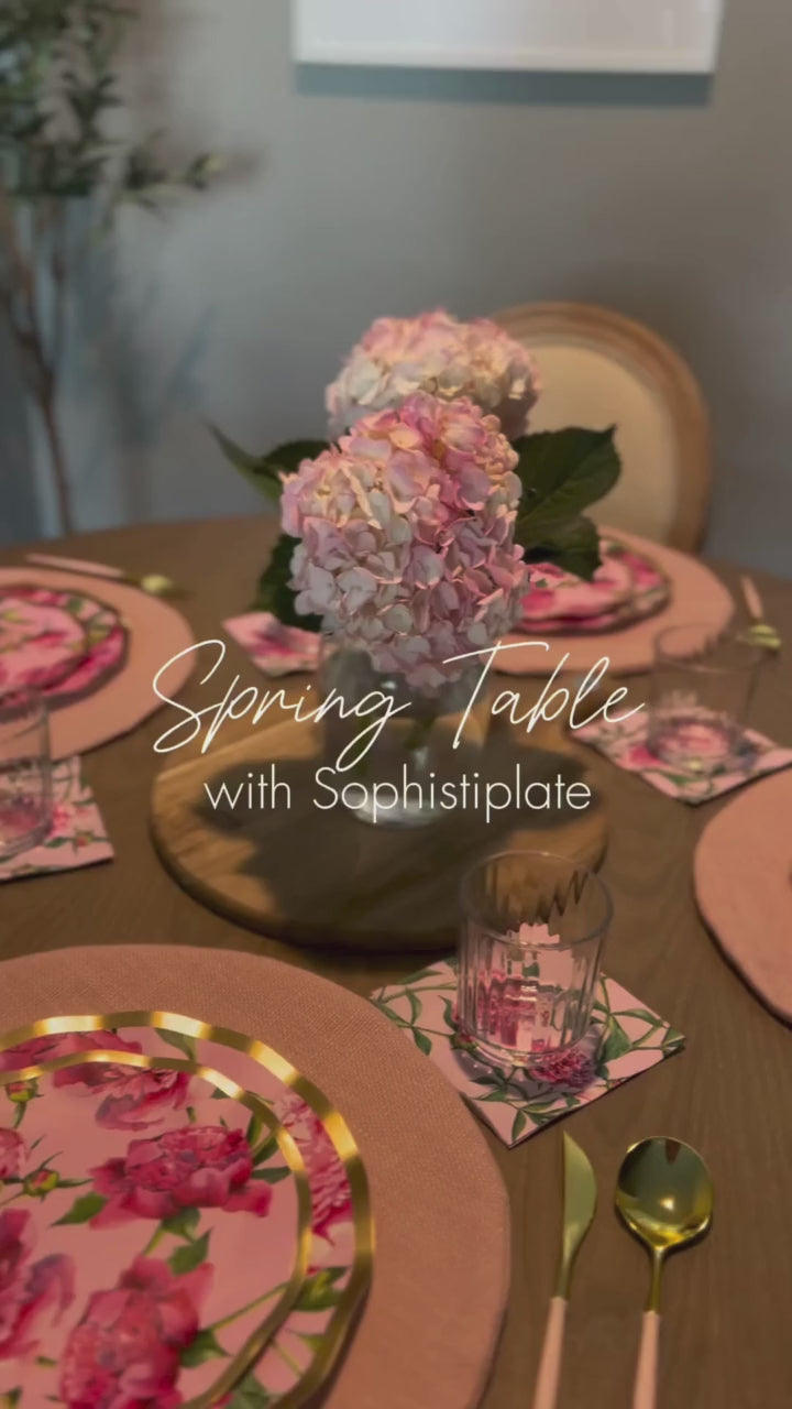 Wavy Salad Plate Pink Peonies - 8pkg