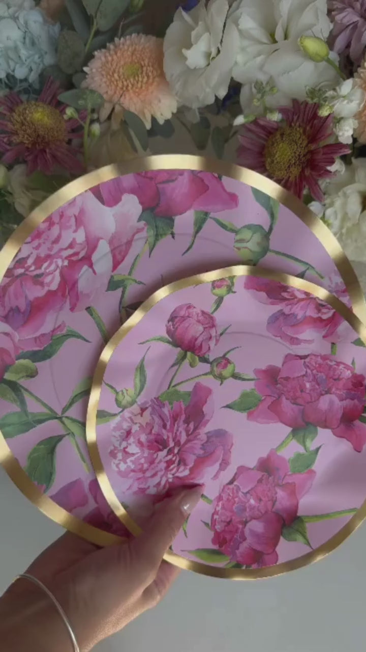 Wavy Salad Plate Pink Peonies - 8pkg