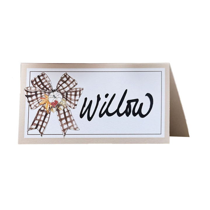Turkey & Gourds Bow Place Card/10pk