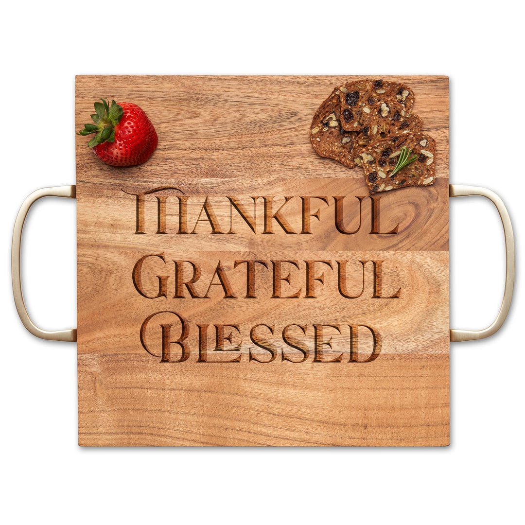 Acacia Modern Square with Gold Handles | Thankful Grateful Blessed | 12" x 12"
