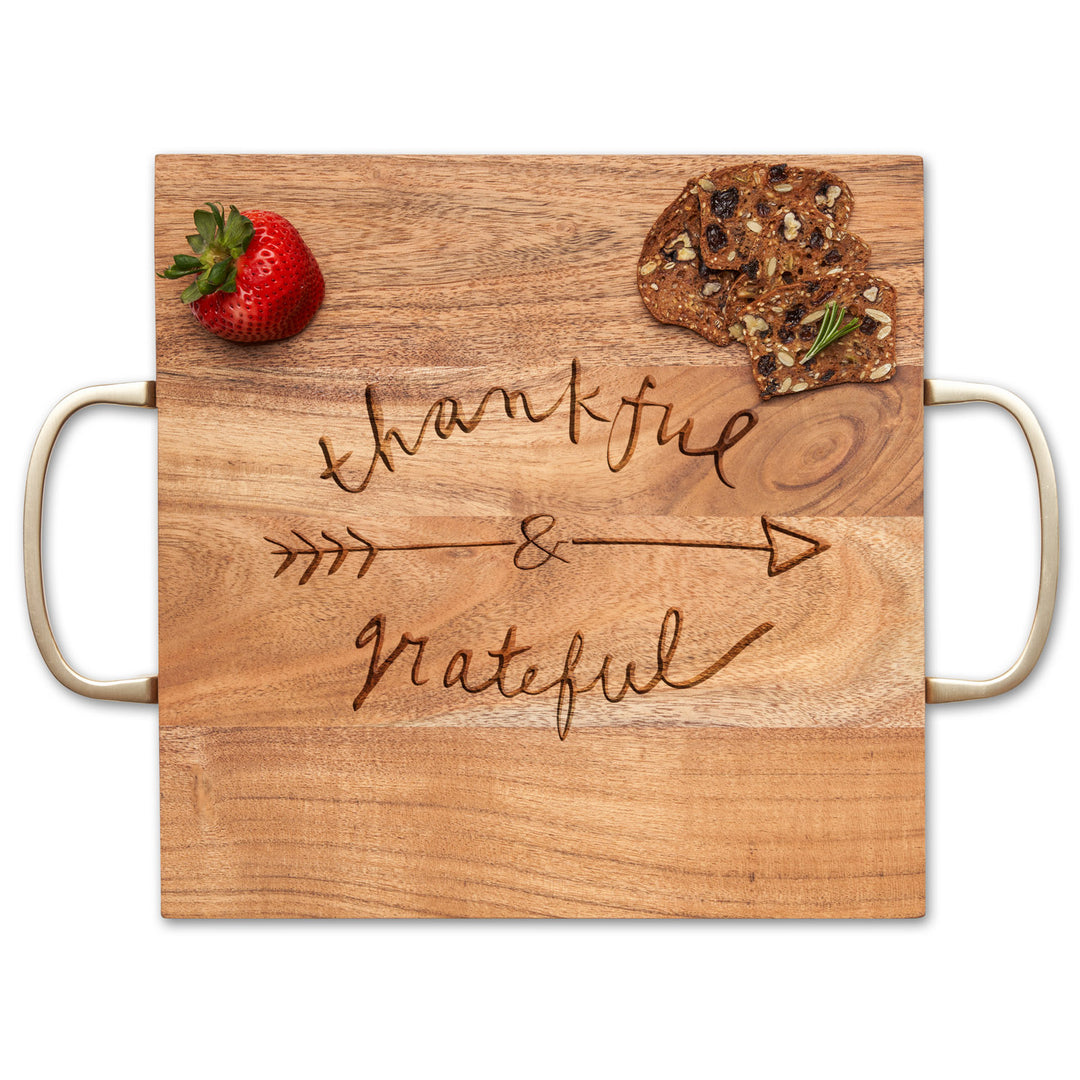 Acacia Modern Square with Gold Handles | Thankful & Grateful | 12" x 12"