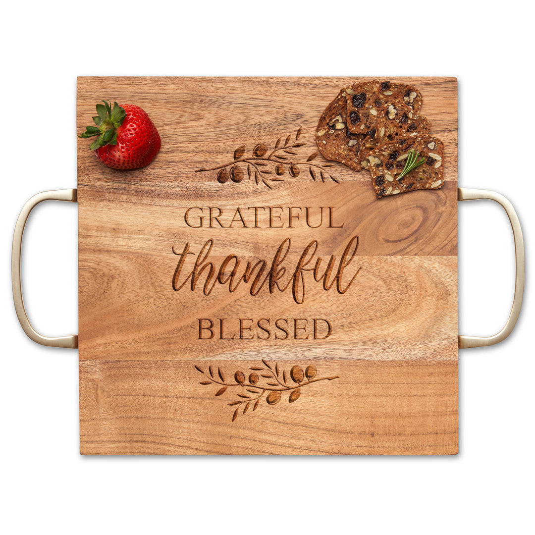 Acacia Modern Square with Gold Handles | Grateful Thankful | 12" x 12"