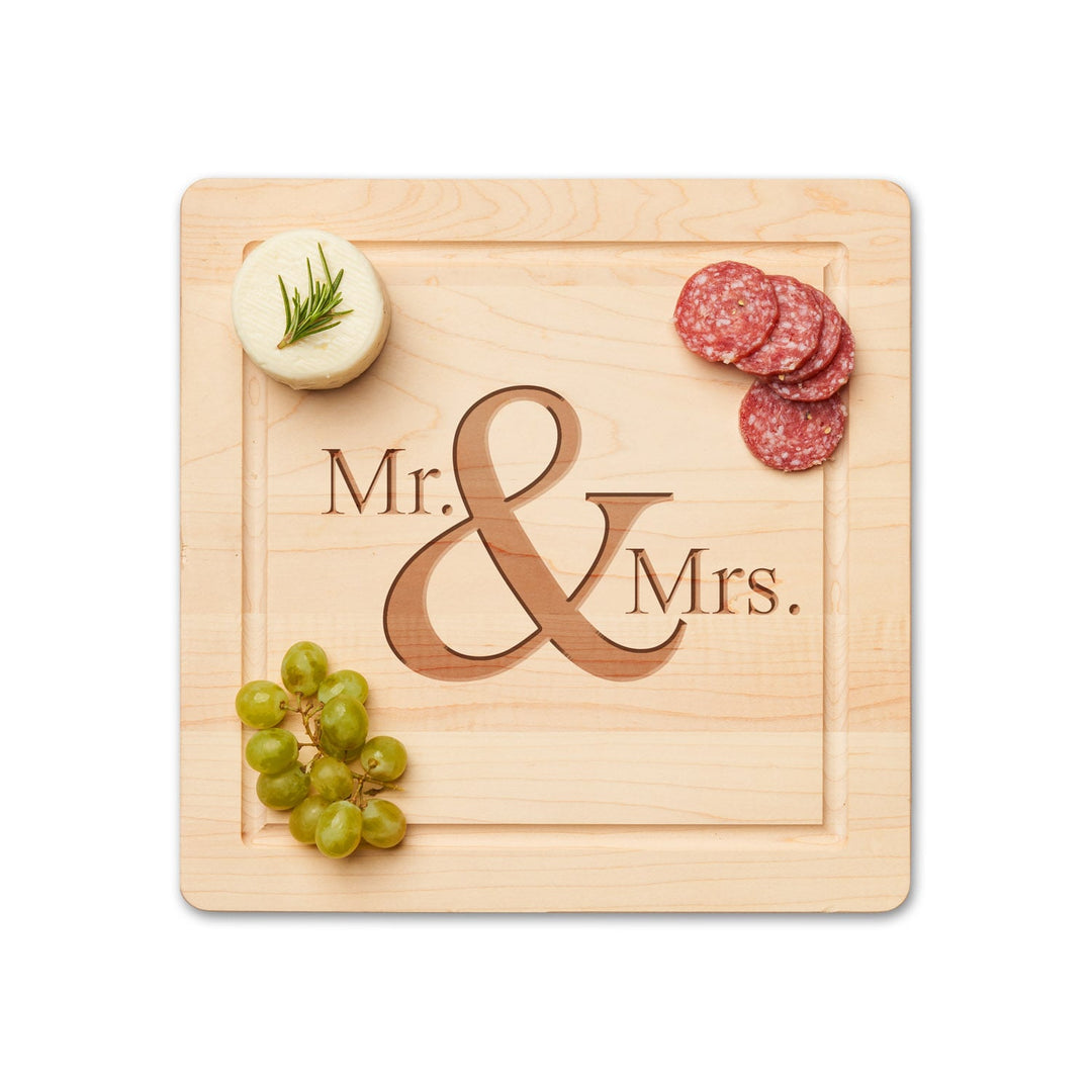 Mrs. & Mrs - Maple Wood Cheeseboard 12 x 12"