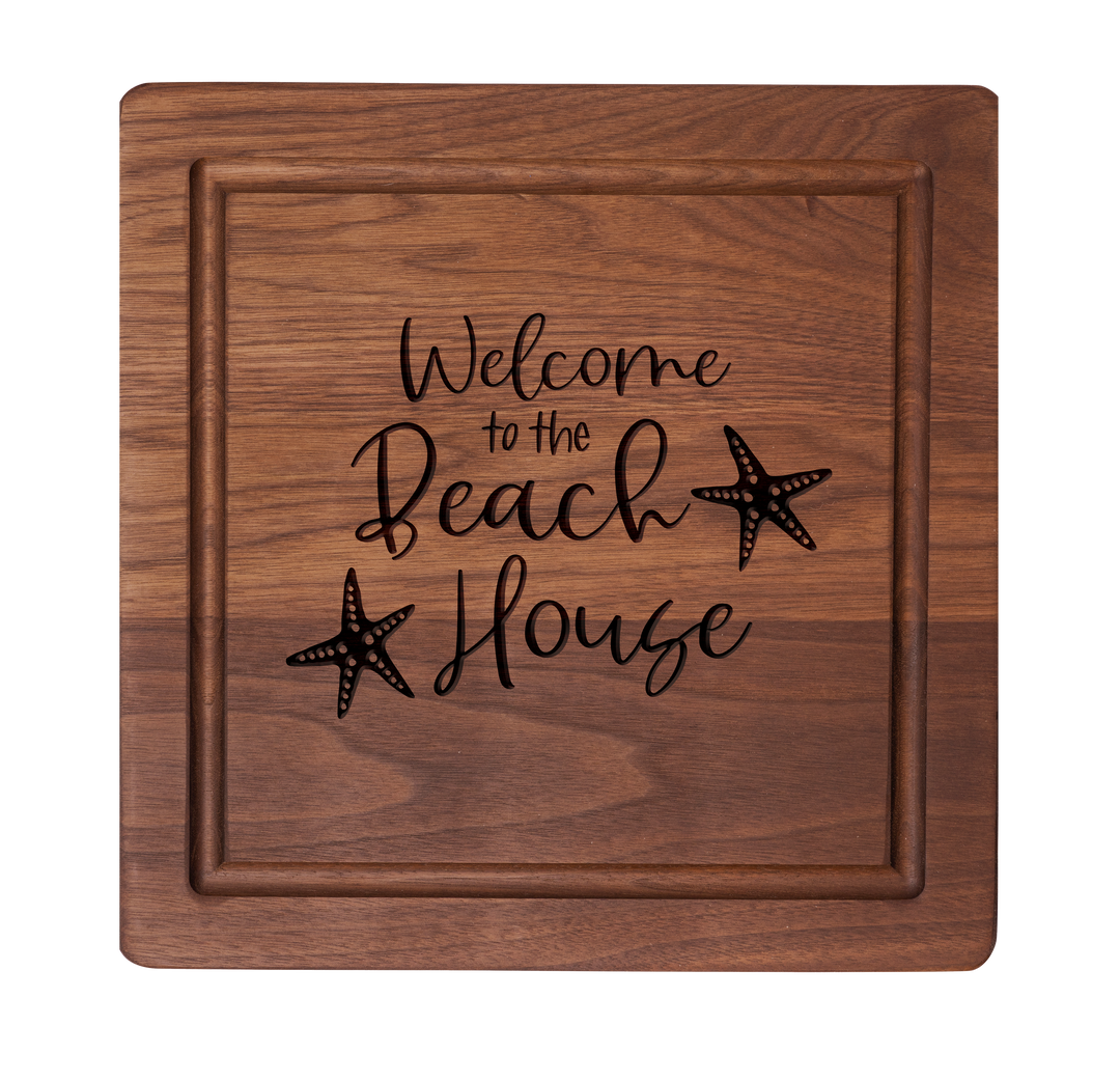 Walnut Square Board | Welcome to the Beach House | 12 x 12"